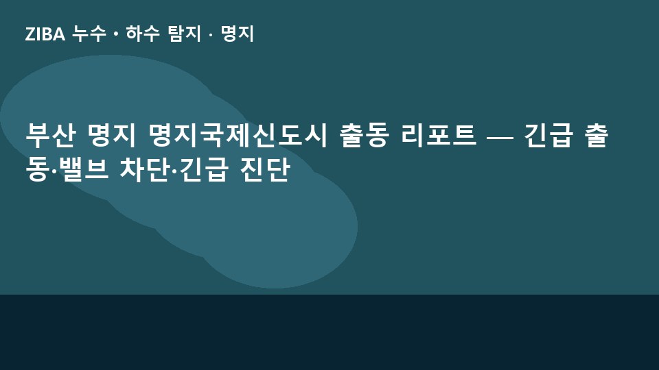 부산 명지 명지국제신도시 출동 리포트 — 긴급 출동·밸브 차단·긴급 진단