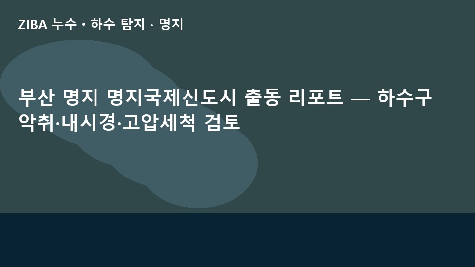 부산 명지 명지국제신도시 출동 리포트 — 하수구 악취·내시경·고압세척 검토